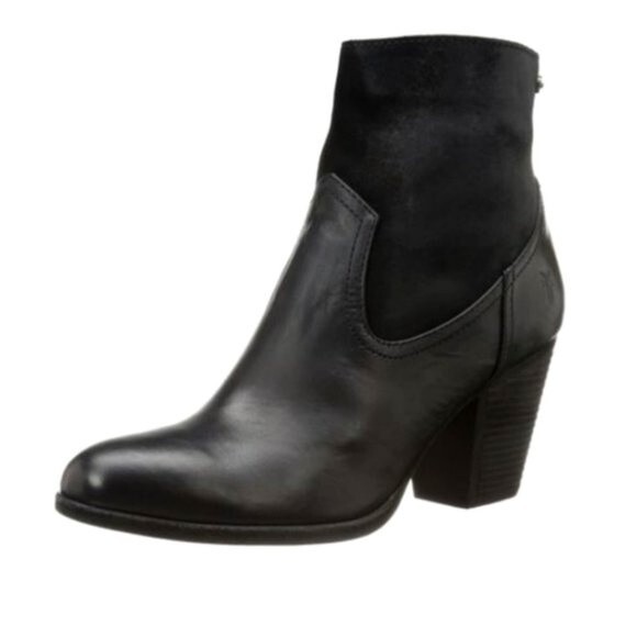 Frye Black Leather & Suede Tessa Zip Short Ankle Boot Bootie 6.5 - Picture 2 of 13